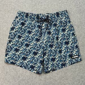 Rock & Roll Denim Swim Short Mens S Tropical Volley Blue Cream Stretch Pull On